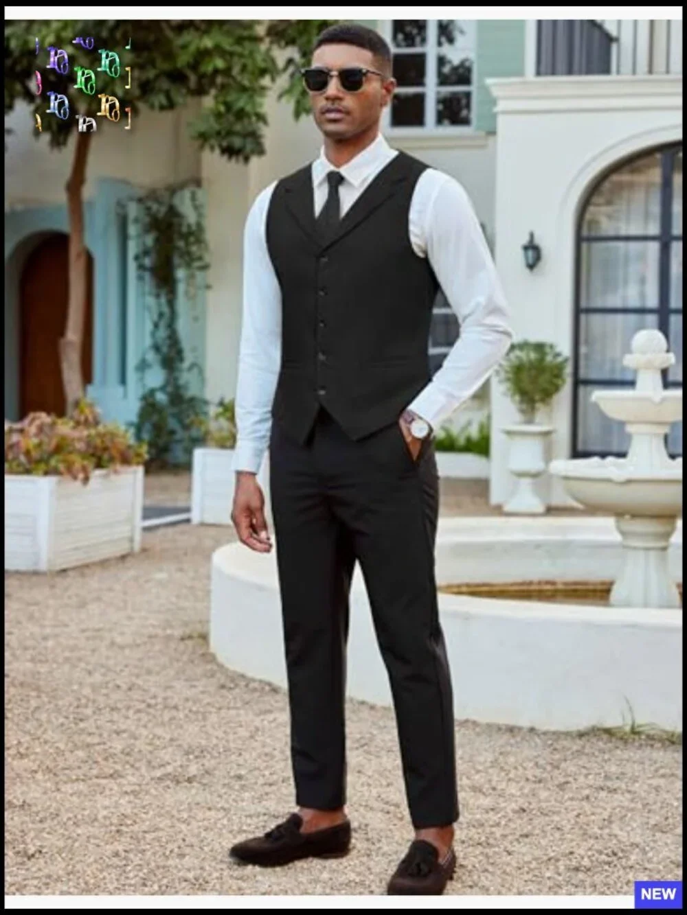 Slim Fit Notch Lapel Waistcoat Formal Casual Vest Adjustable Back Strap